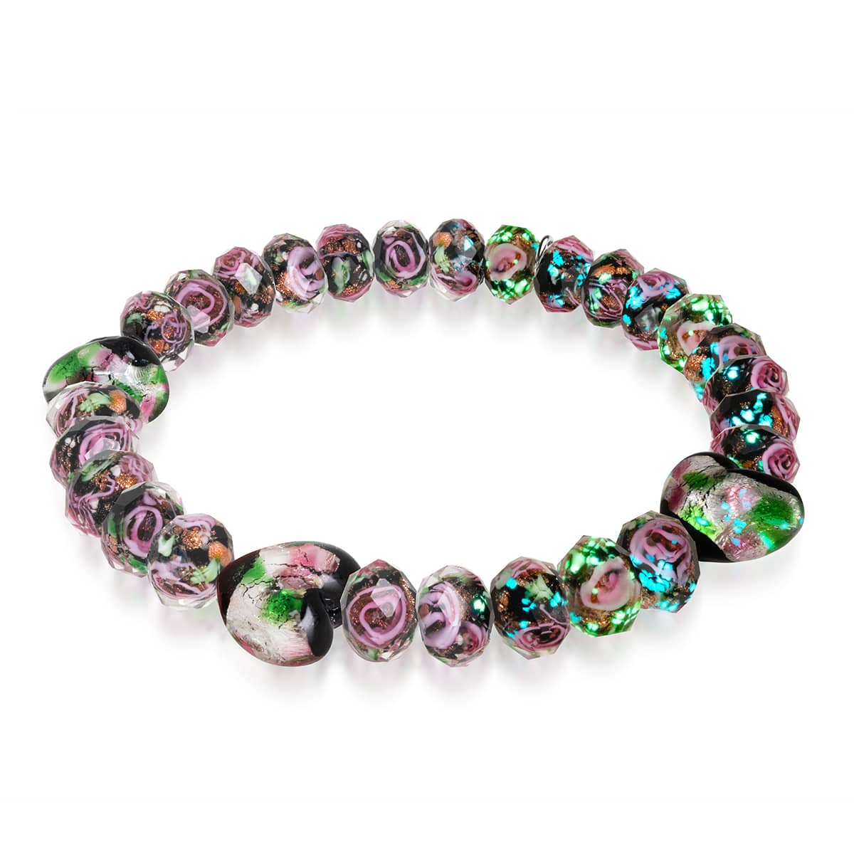 Black Bouquet | .925 Sterling Silver | Firefly Glass Diamond Hearts Bracelet